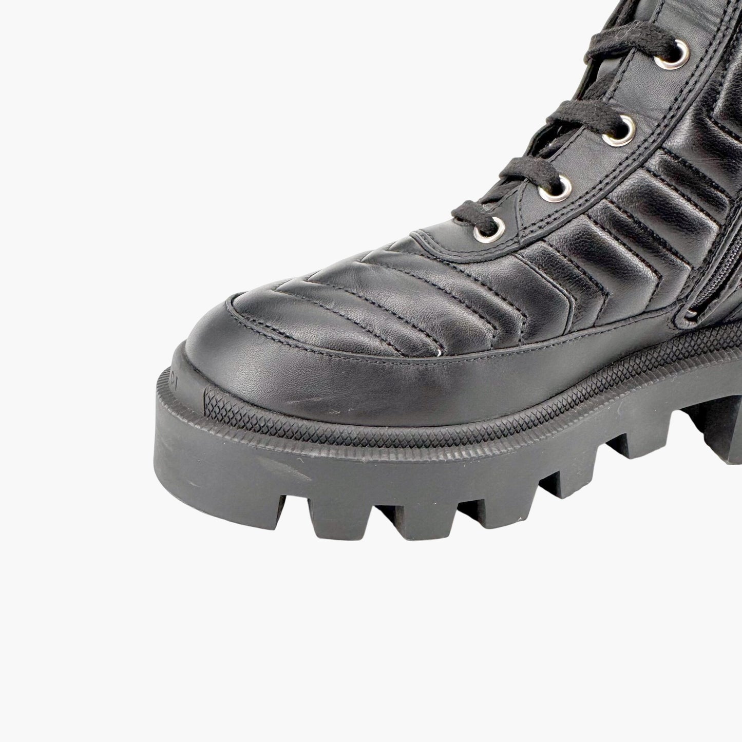 Gucci Frances GG Combat Boot in Black Matelasse Leather Size 36