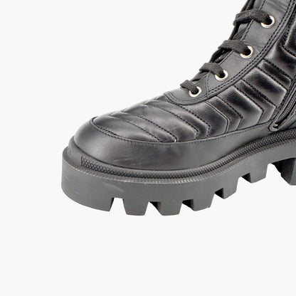 Gucci Frances GG Combat Boot in Black Matelasse Leather Size 36