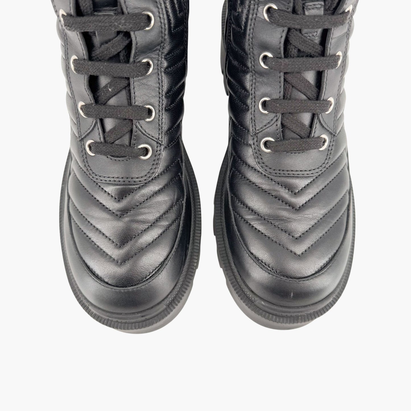 Gucci Frances GG Combat Boot in Black Matelasse Leather Size 36