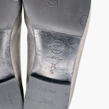 Chanel CC Cap Toe Ballerina Flats in Metallic Grey Leather – Size 38