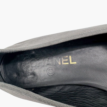 Chanel CC Cap Toe Ballerina Flats in Metallic Grey Leather – Size 38