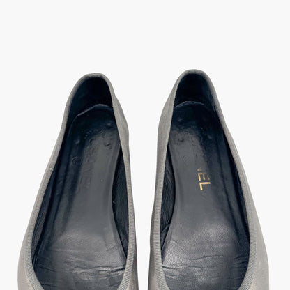 Chanel CC Cap Toe Ballerina Flats in Metallic Grey Leather – Size 38