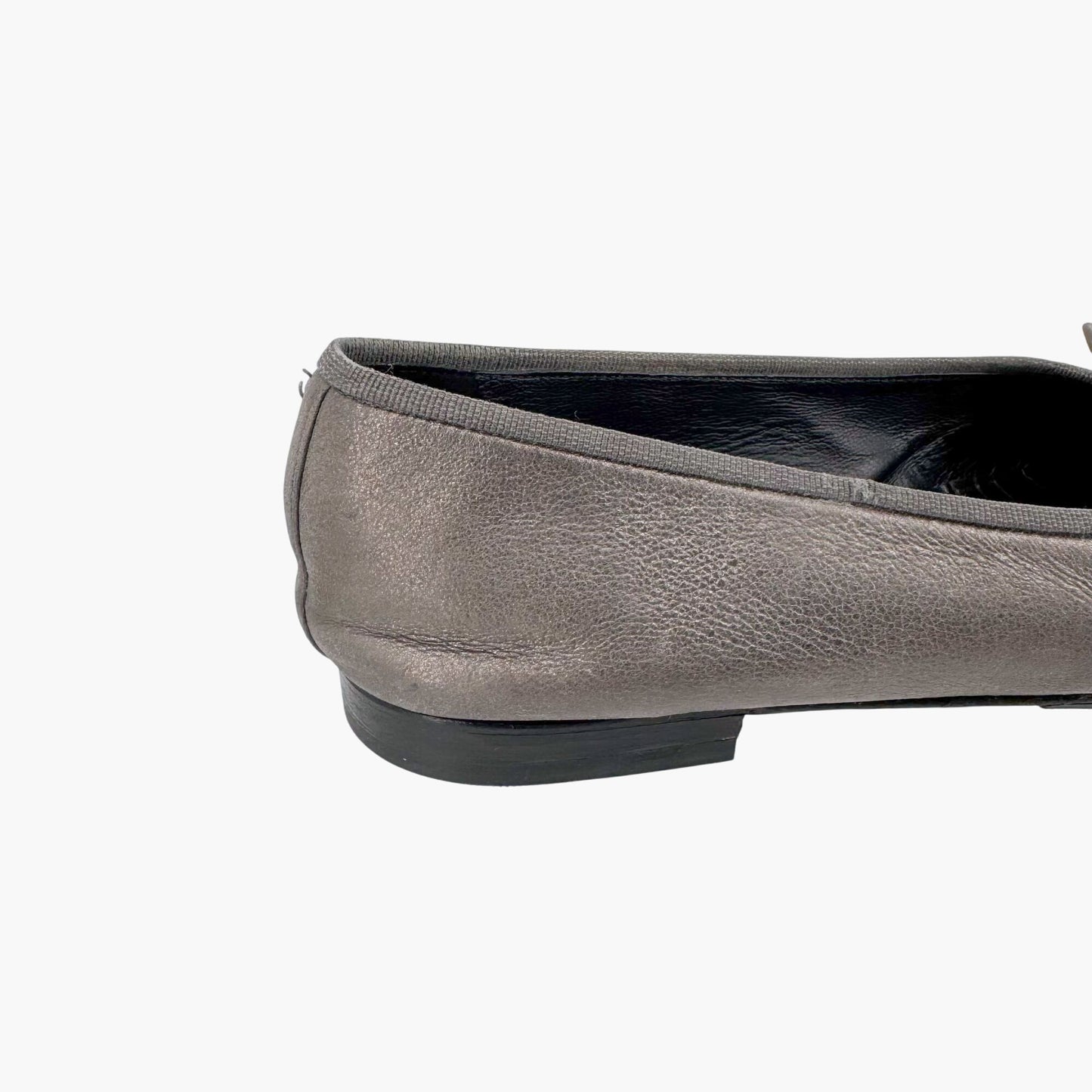 Chanel CC Cap Toe Ballerina Flats in Metallic Grey Leather – Size 38