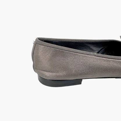Chanel CC Cap Toe Ballerina Flats in Metallic Grey Leather – Size 38