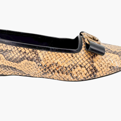 Gucci Evi Interlocking GG Lace Up Ballet Flats in Beige Python Snake Size 37.5