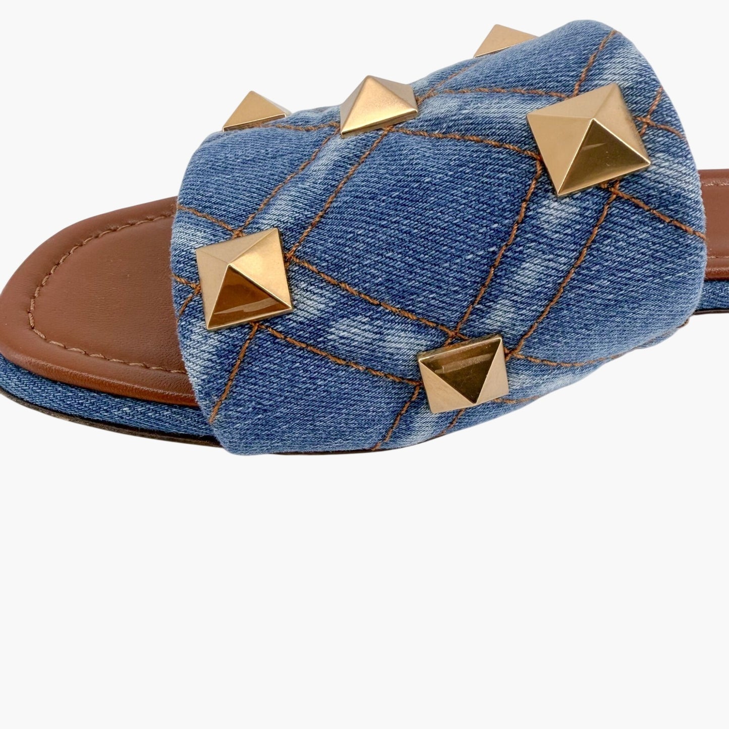 Valentino Garavani Roman Stud Denim Slide Sandals in Blue Size 41