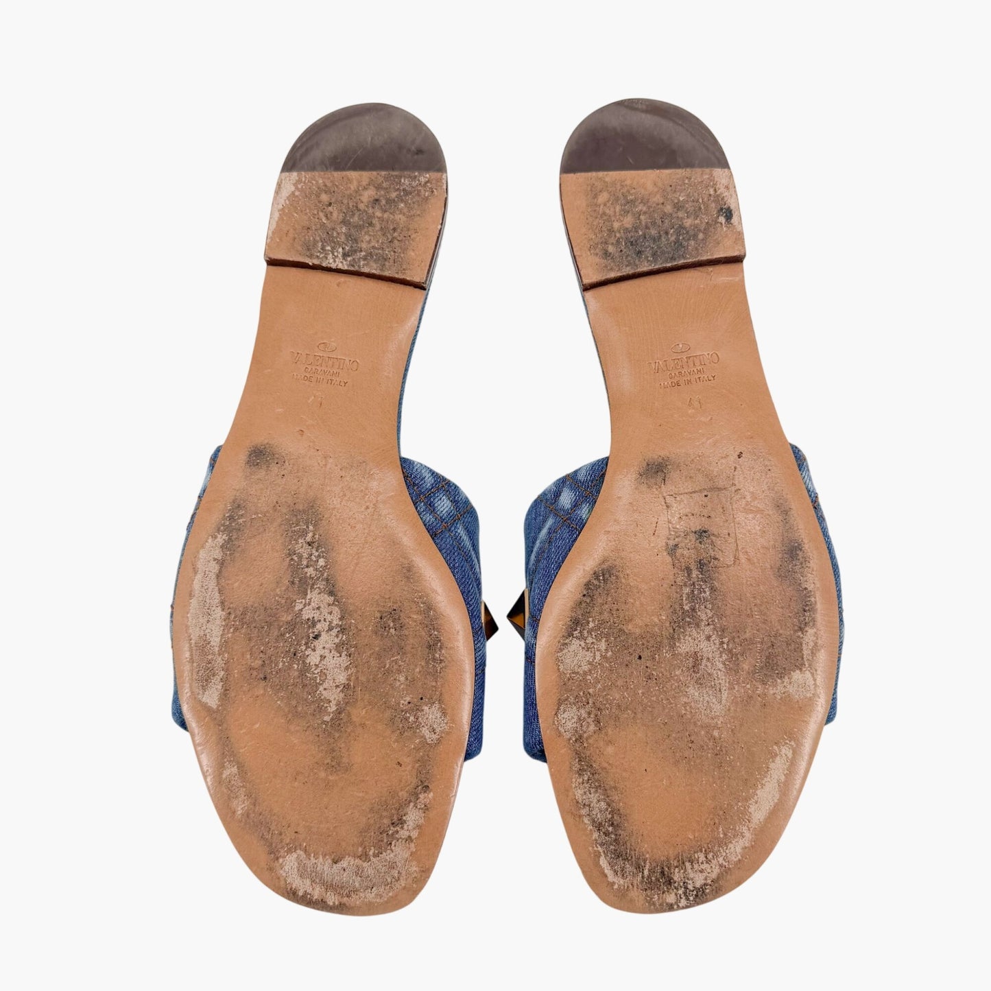 Valentino Garavani Roman Stud Denim Slide Sandals in Blue Size 41