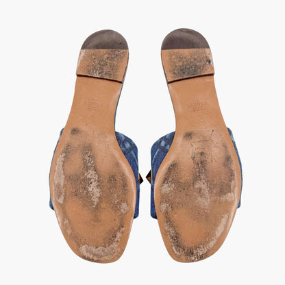 Valentino Garavani Roman Stud Denim Slide Sandals in Blue Size 41