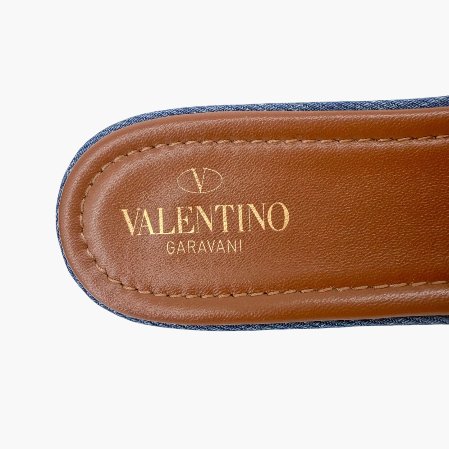 Valentino Garavani Roman Stud Denim Slide Sandals in Blue Size 41