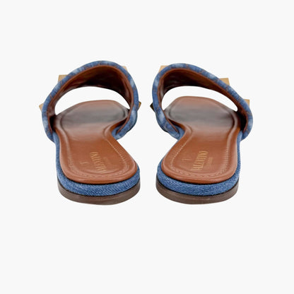 Valentino Garavani Roman Stud Denim Slide Sandals in Blue Size 41