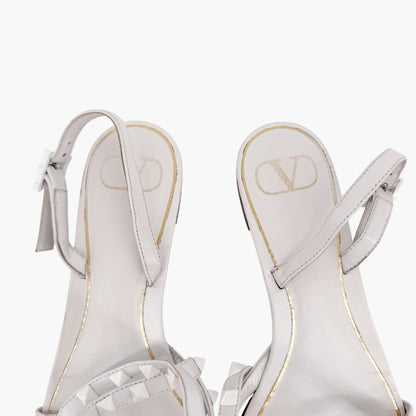 Valentino Garavani Rockstud Ankle Wrap Thong Sandals in White Size 38.5