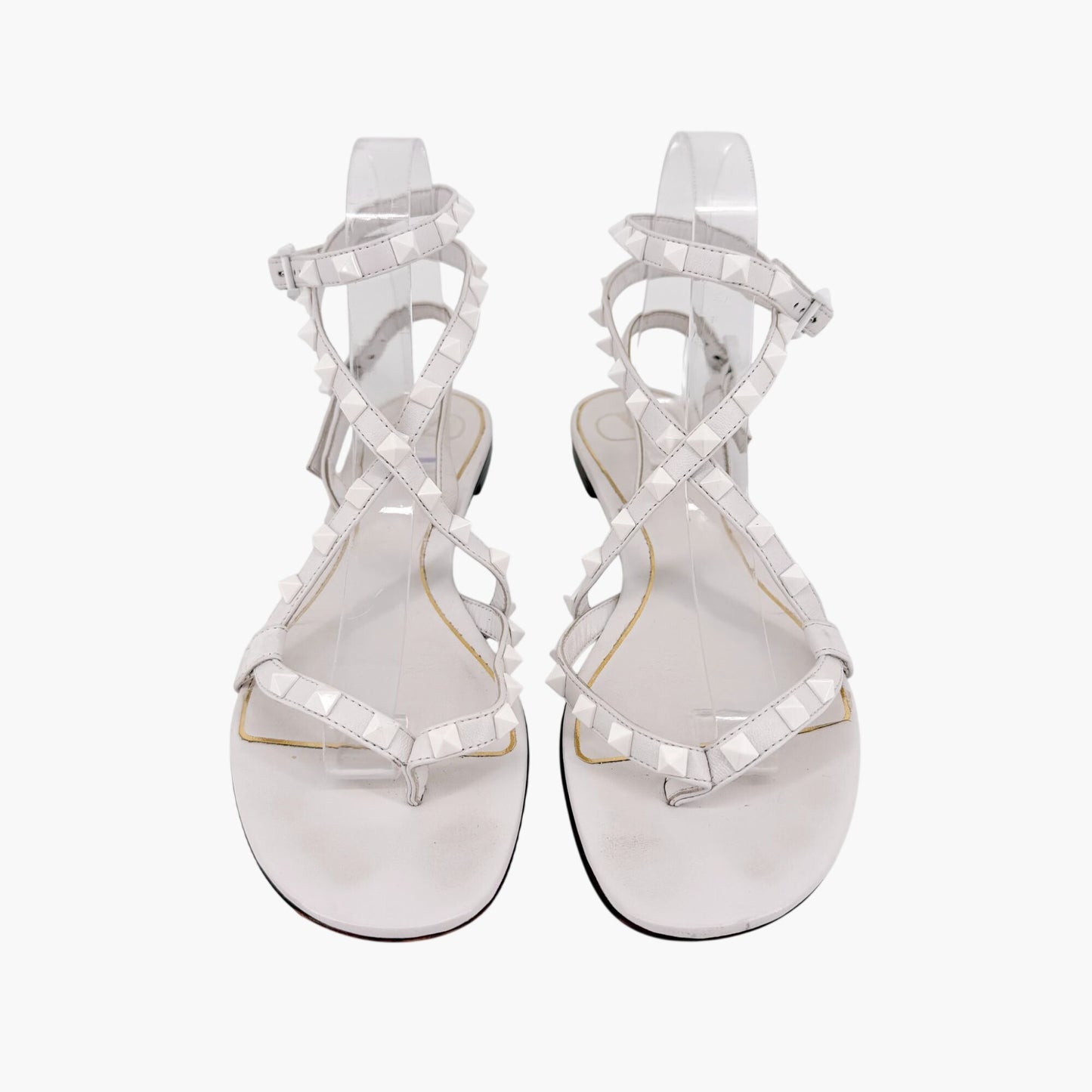 Valentino Garavani Rockstud Ankle Wrap Thong Sandals in White Size 38.5