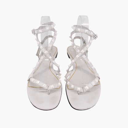Valentino Garavani Rockstud Ankle Wrap Thong Sandals in White Size 38.5