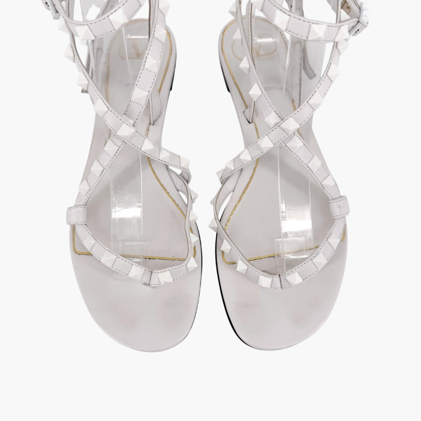 Valentino Garavani Rockstud Ankle Wrap Thong Sandals in White Size 38.5