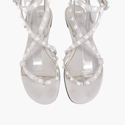 Valentino Garavani Rockstud Ankle Wrap Thong Sandals in White Size 38.5
