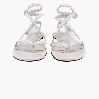 Valentino Garavani Rockstud Ankle Wrap Thong Sandals in White Size 38.5
