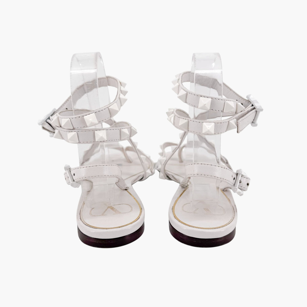 Valentino Garavani Rockstud Ankle Wrap Thong Sandals in White Size 38.5