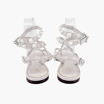 Valentino Garavani Rockstud Ankle Wrap Thong Sandals in White Size 38.5