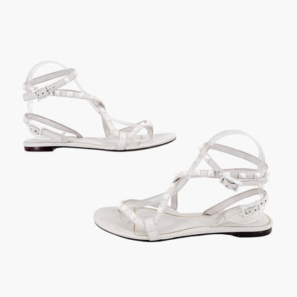 Valentino Garavani Rockstud Ankle Wrap Thong Sandals in White Size 38.5