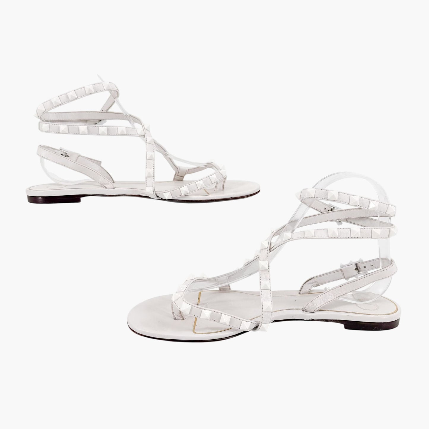 Valentino Garavani Rockstud Ankle Wrap Thong Sandals in White Size 38.5