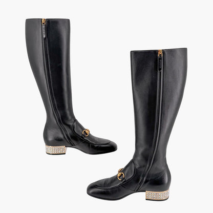 Gucci Black Leather Mister Horsebit Knee High Boots Size 37