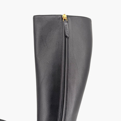 Gucci Black Leather Mister Horsebit Knee High Boots Size 37