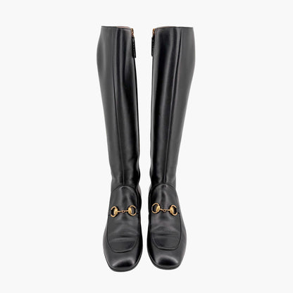 Gucci Black Leather Mister Horsebit Knee High Boots Size 37