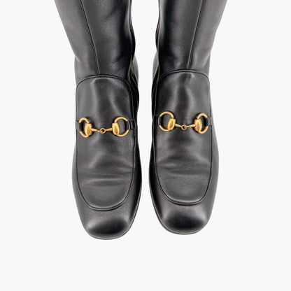Gucci Black Leather Mister Horsebit Knee High Boots Size 37