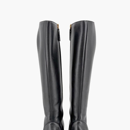 Gucci Black Leather Mister Horsebit Knee High Boots Size 37