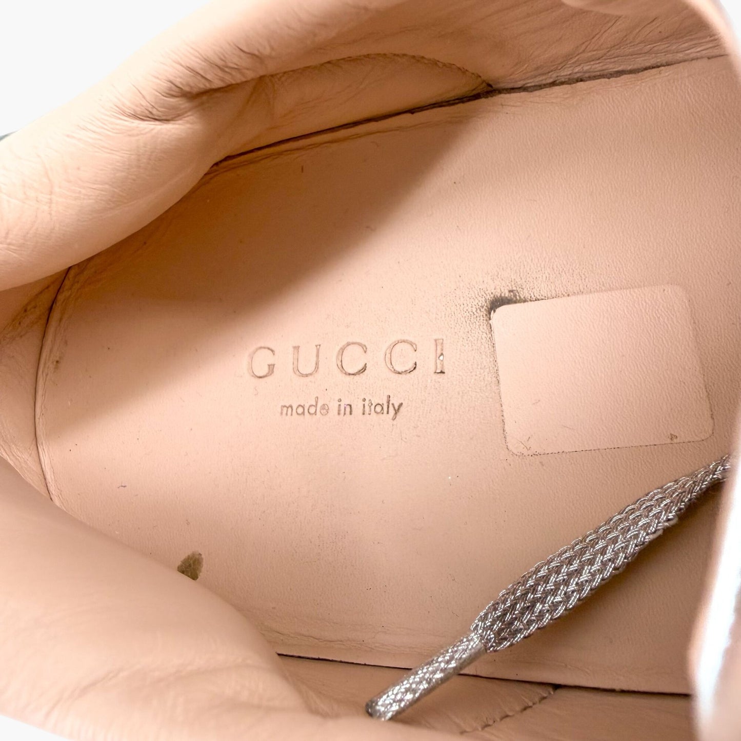 Gucci Ace Bee Platform Sneakers Silver Leather Size 41