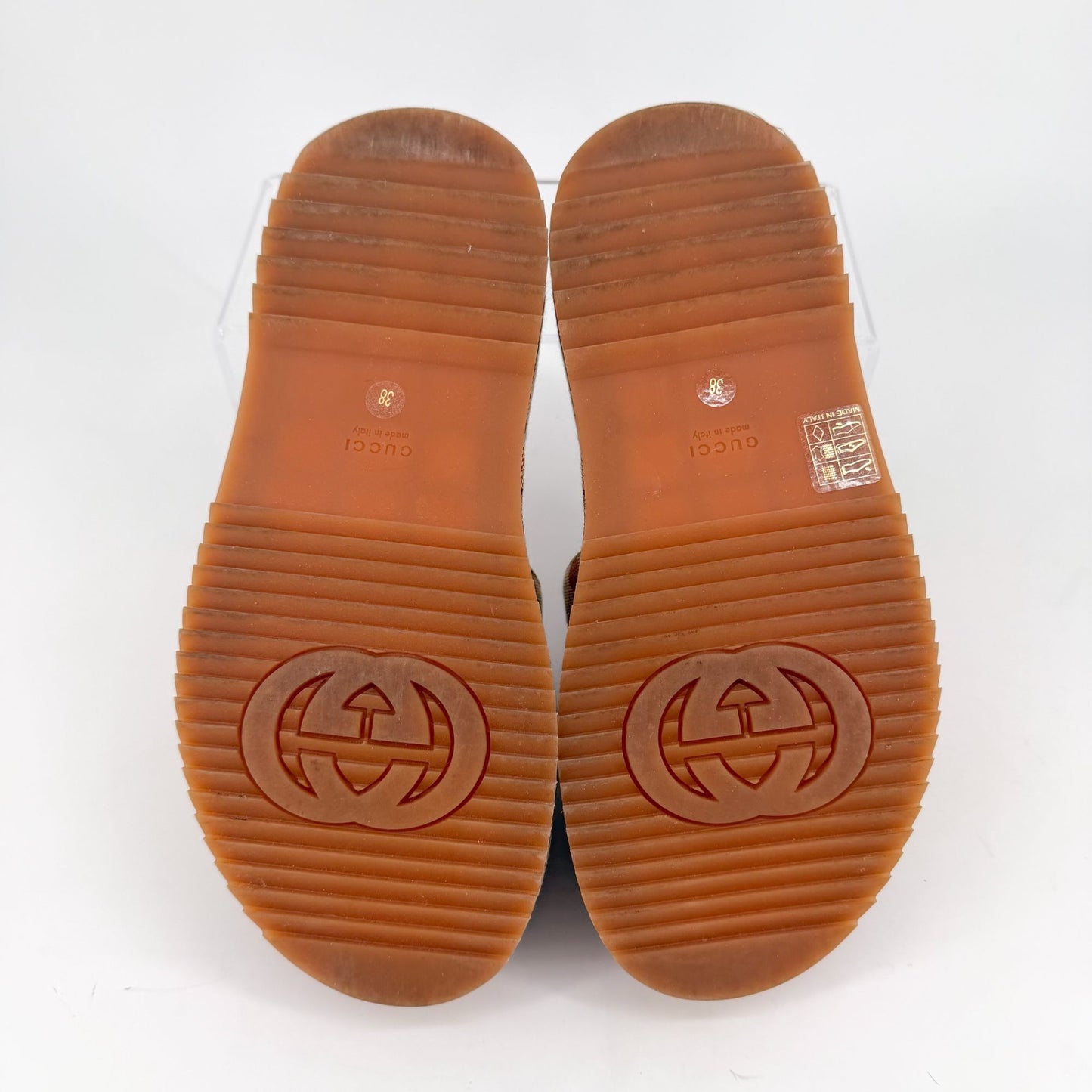 Gucci Angelina Platform Slide Sandals Beige GG Canvas Size 38