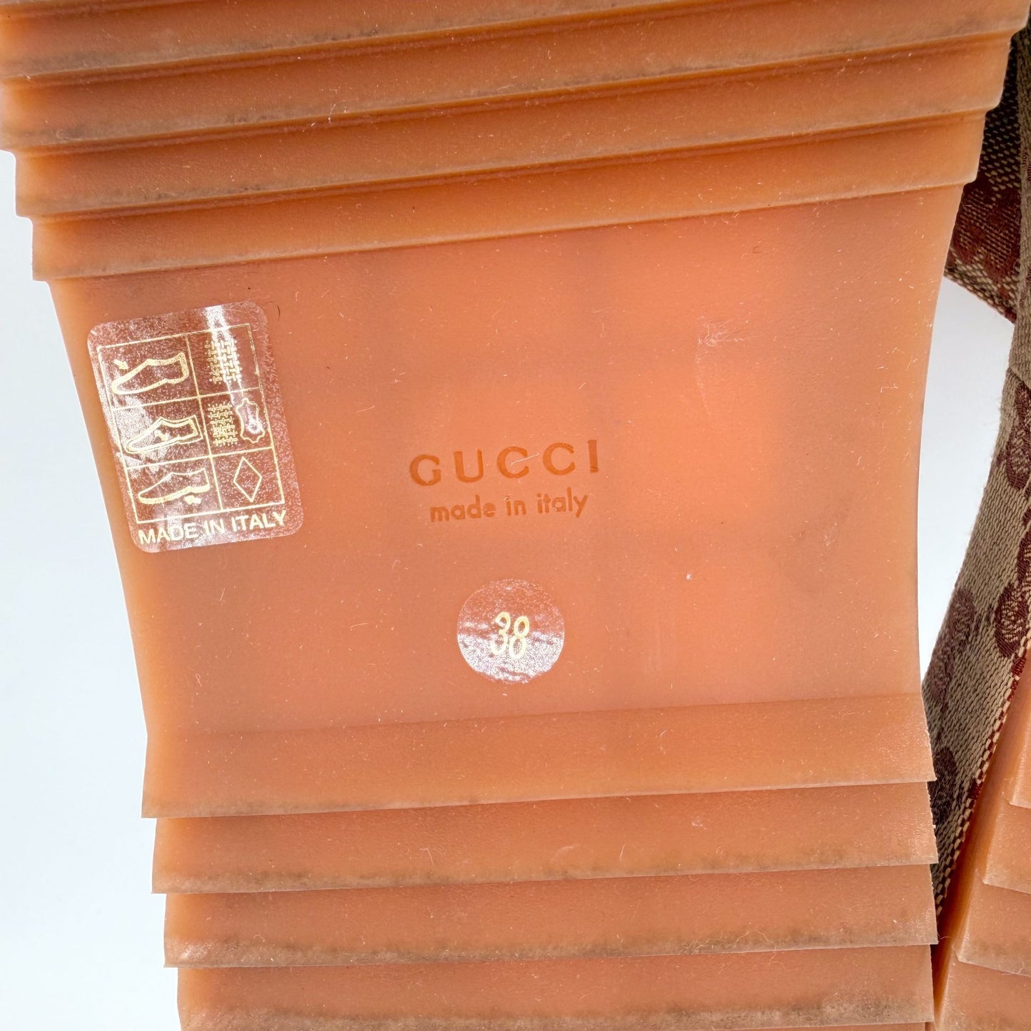 Gucci Angelina Platform Slide Sandals Beige GG Canvas Size 38