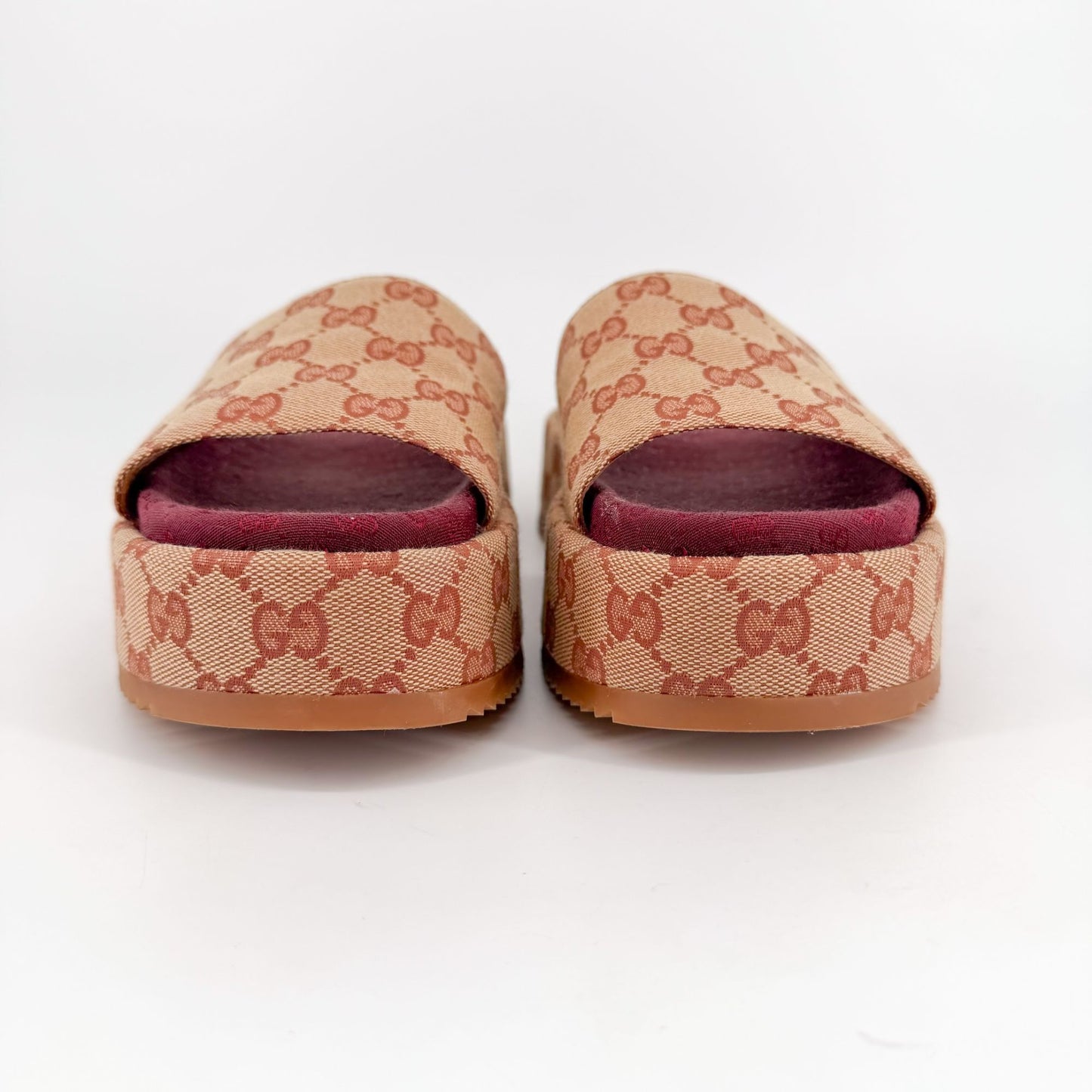 Gucci Angelina Platform Slide Sandals Beige GG Canvas Size 38