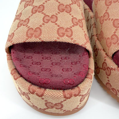 Gucci Angelina Platform Slide Sandals Beige GG Canvas Size 38