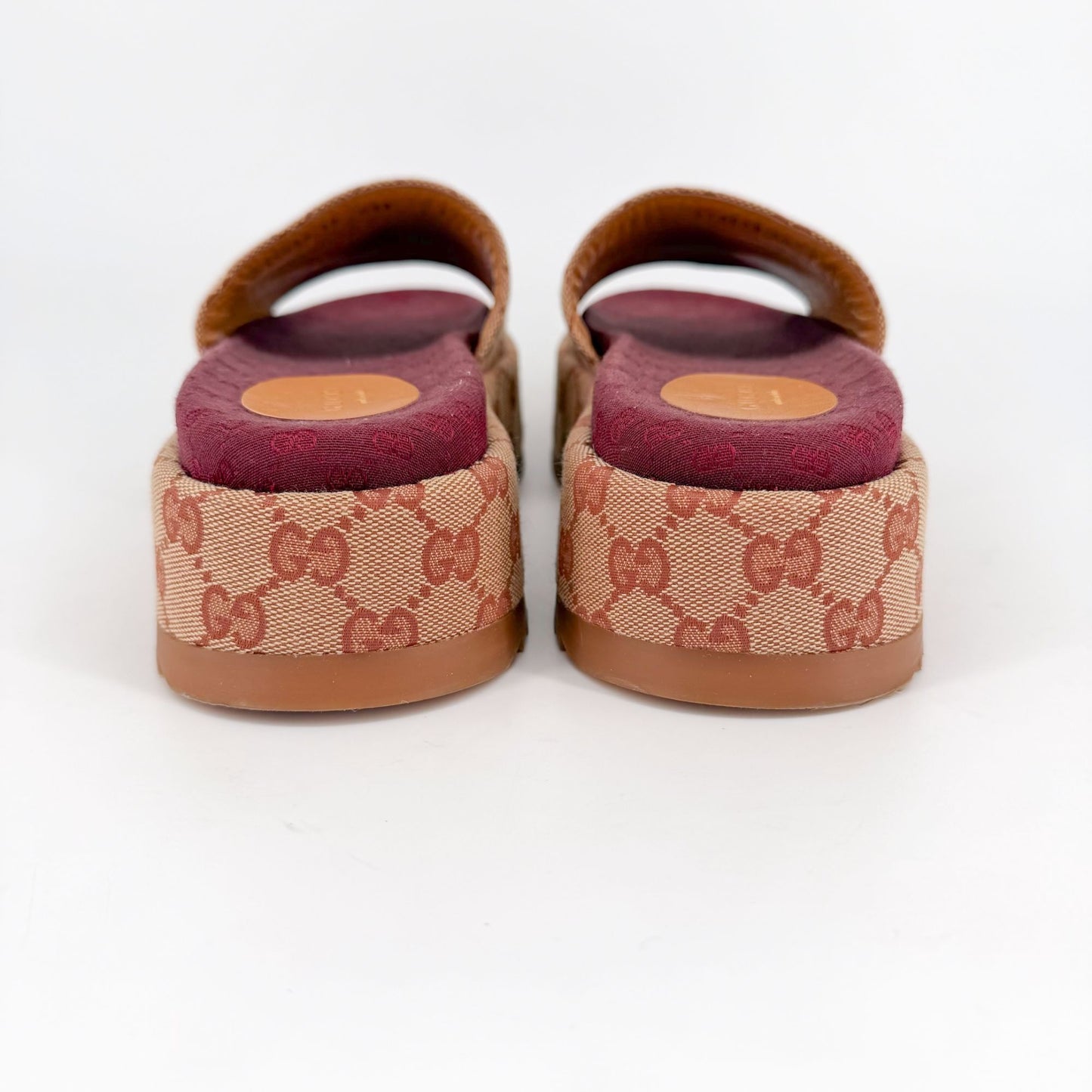 Gucci Angelina Platform Slide Sandals Beige GG Canvas Size 38