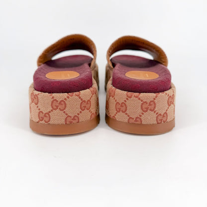 Gucci Angelina Platform Slide Sandals Beige GG Canvas Size 38