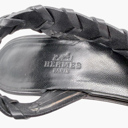 Hermès Vintage Kitten Heel Sandals Black Size 39