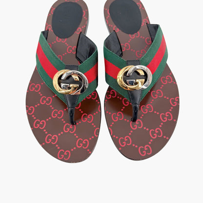 Gucci Kika Web Stripe Interlocking G Thong Sandals Size 39