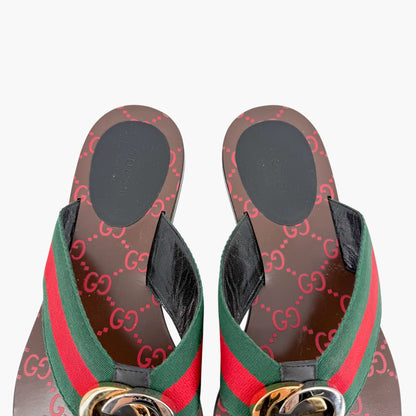 Gucci Kika Web Stripe Interlocking G Thong Sandals Size 39