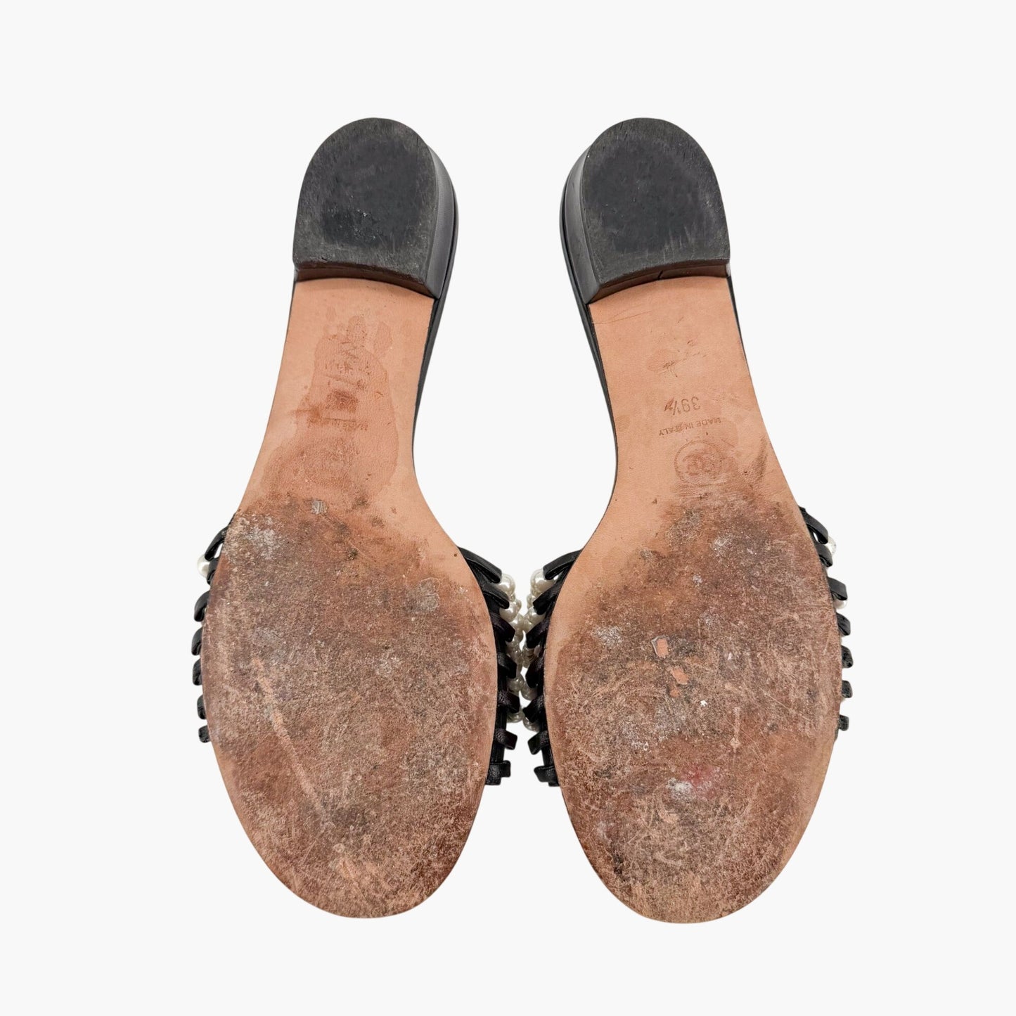 Chanel Pearl Stranded Slide Sandals Black Size 39.5