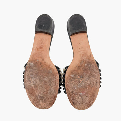 Chanel Pearl Stranded Slide Sandals Black Size 39.5