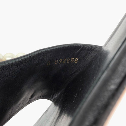 Chanel Pearl Stranded Slide Sandals Black Size 39.5