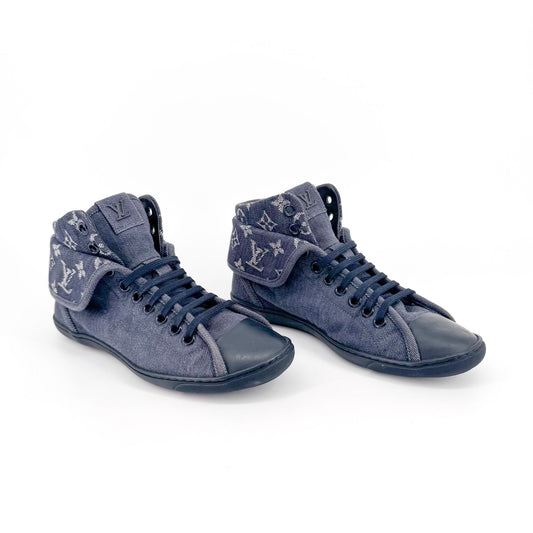 Louis Vuitton Brea Mid-Top Sneakers in Navy Monogram Denim – Size 37