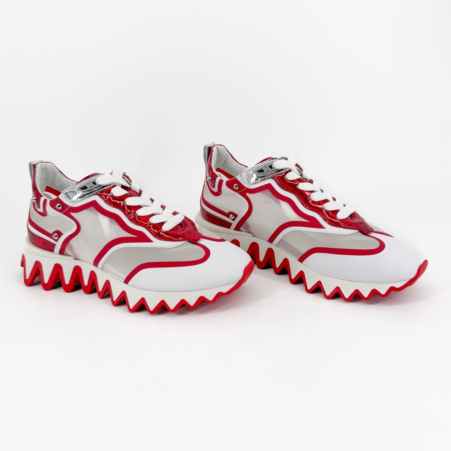 Christian Louboutin Sharkina Mesh Sneakers in White & Red Size 38.5