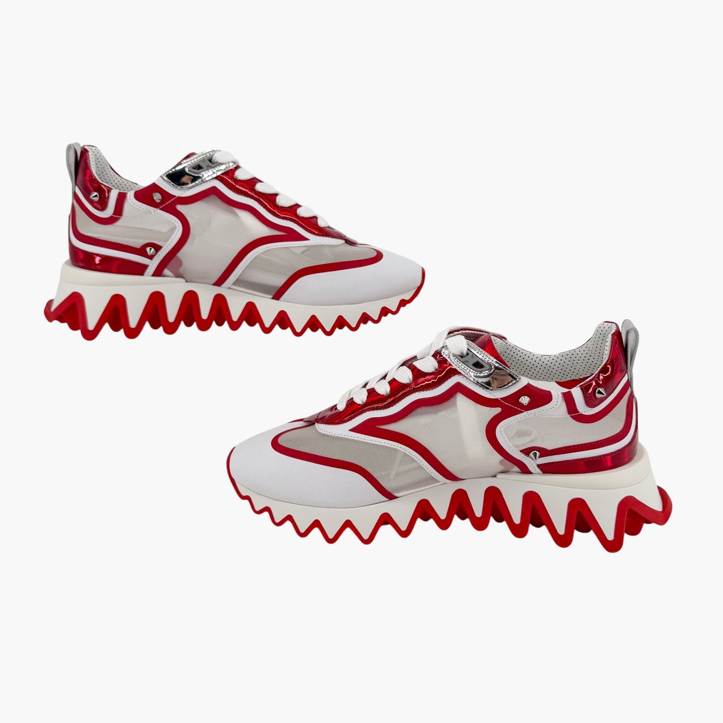 Christian Louboutin Sharkina Mesh Sneakers in White & Red Size 38.5