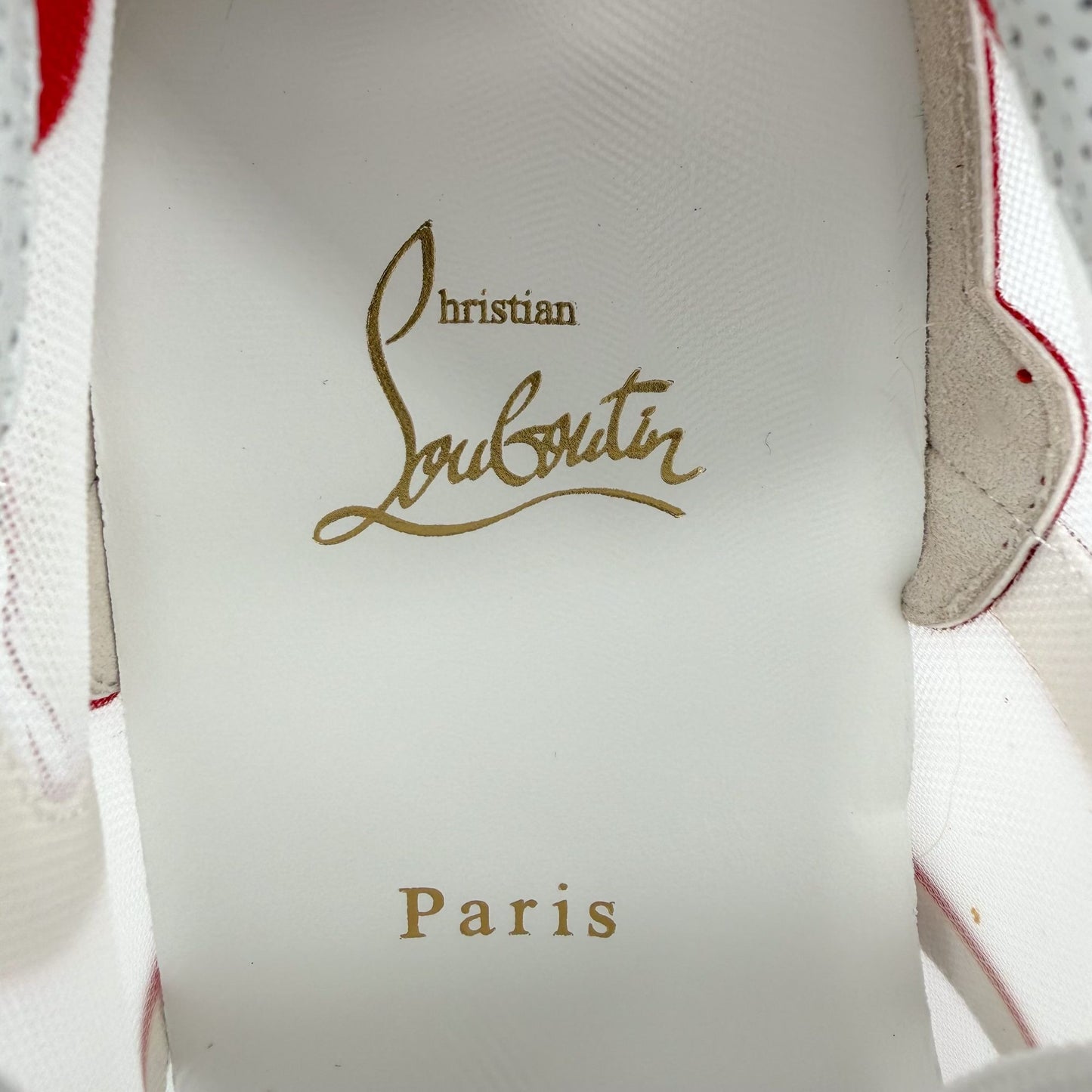 Christian Louboutin Sharkina Mesh Sneakers in White & Red Size 38.5