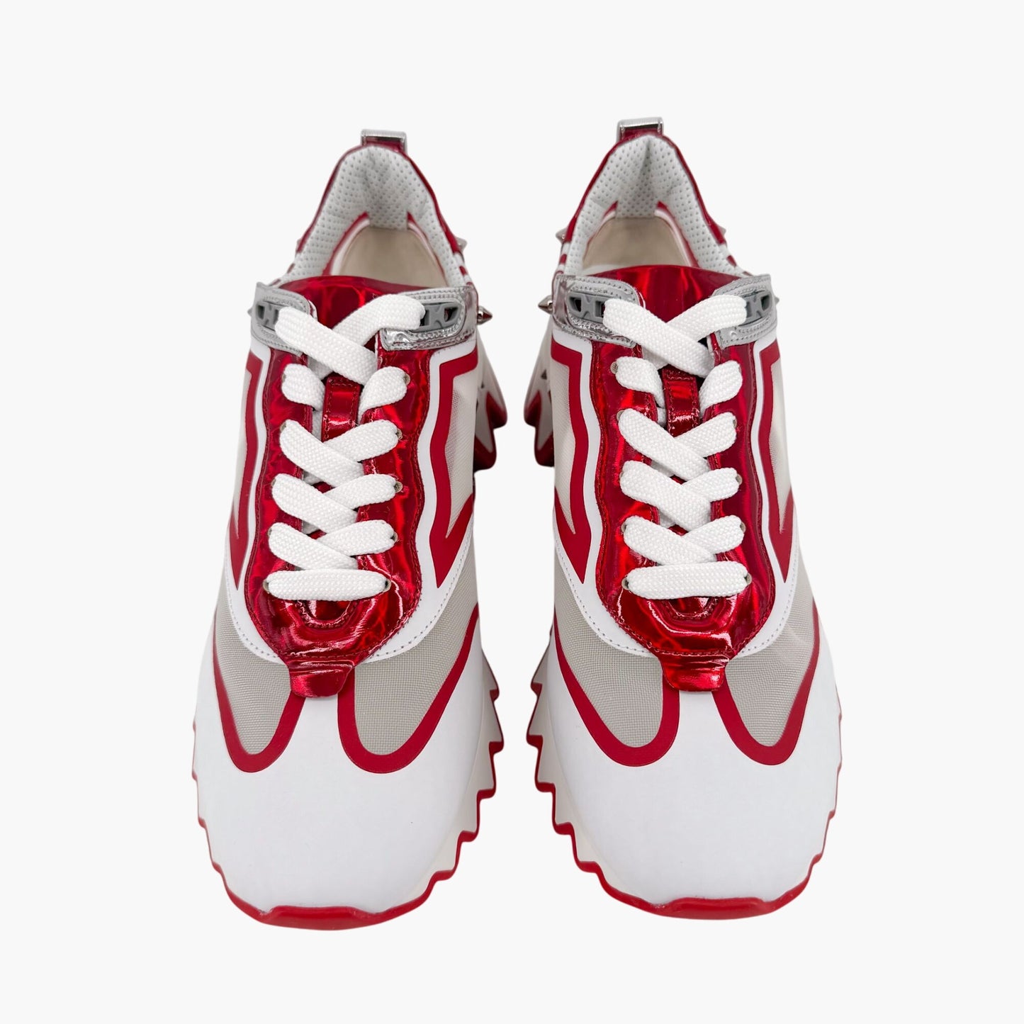 Christian Louboutin Sharkina Mesh Sneakers in White & Red Size 38.5