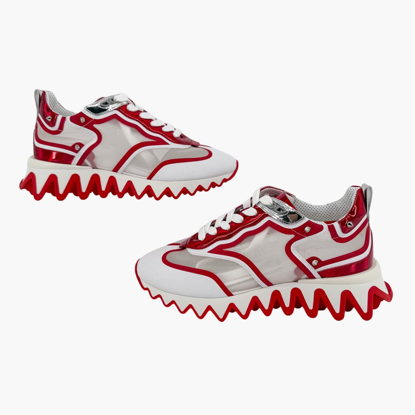 Christian Louboutin Sharkina Mesh Sneakers in White & Red Size 38.5