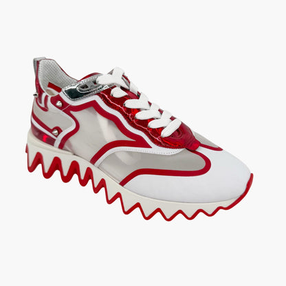 Christian Louboutin Sharkina Mesh Sneakers in White & Red Size 38.5