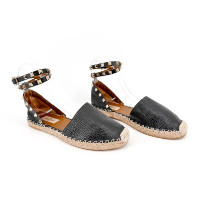 Valentino Rockstud Espadrille Flat Sandals Black Size 38